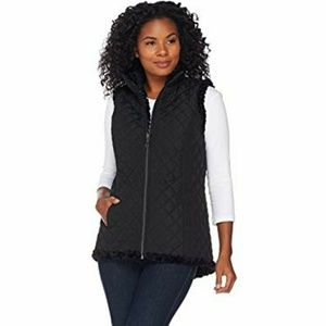 Black Denim and Co Reverisible Vest with Faux Fur